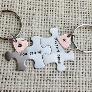 Puzzle piece Keychains set you are my missing piece his and her gift best friend gift copper hearts  jewelry
