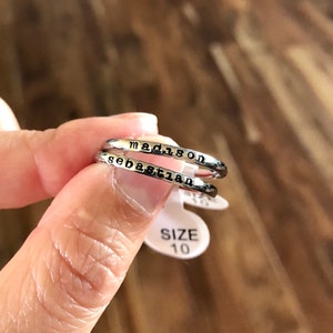 Name Ring, Stackable Name ring, Personalized custom name ring, Tiny 2mm stacking ring, Stainless Steel mothers ring hypoallergenic