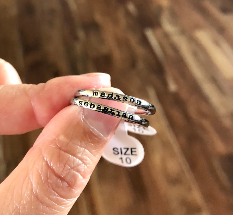 Name Ring, Stackable Name ring, Personalized custom name ring, Tiny 2mm stacking ring, Stainless Steel mothers ring hypoallergenic 