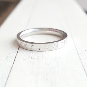 roman numeral ring Stainless Steel Comfort band Hand Stamped stacking ring Hand stamped jelwery 3 mm Hypoallergenic image 2