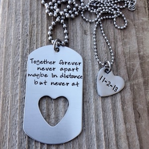 Personalized dog tag hand stamped military tag with open heart and necklace set stainless steel jewelry