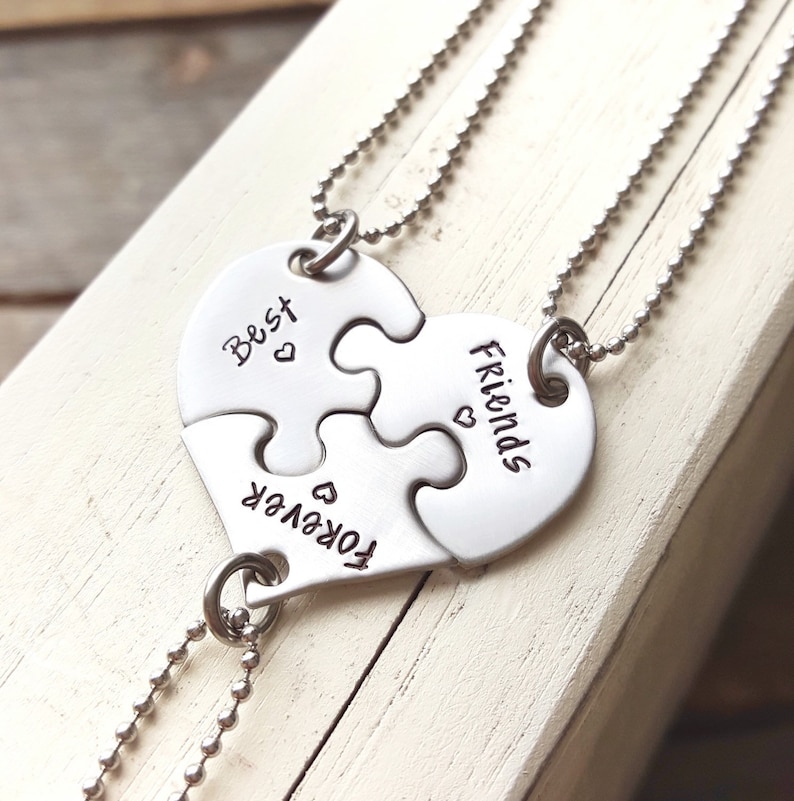Heart Puzzle Piece Necklace Set of 3 Custom Hand Stamped Etsy