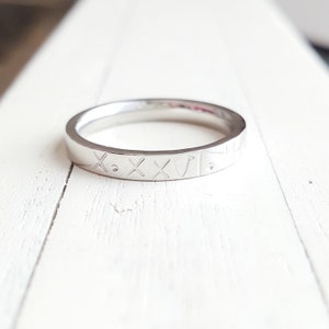 roman numeral ring Stainless Steel Comfort band Hand Stamped stacking ring Hand stamped jelwery 3 mm Hypoallergenic