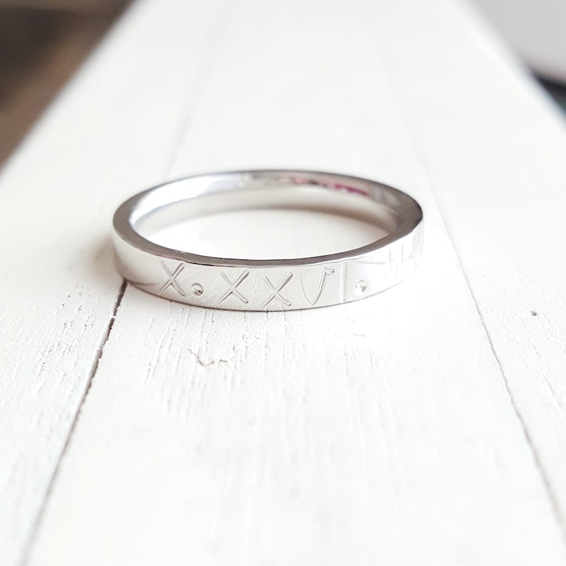 roman numeral ring Stainless Steel Comfort band Hand Stamped stacking ring Hand stamped jelwery 3 mm Hypoallergenic image 1