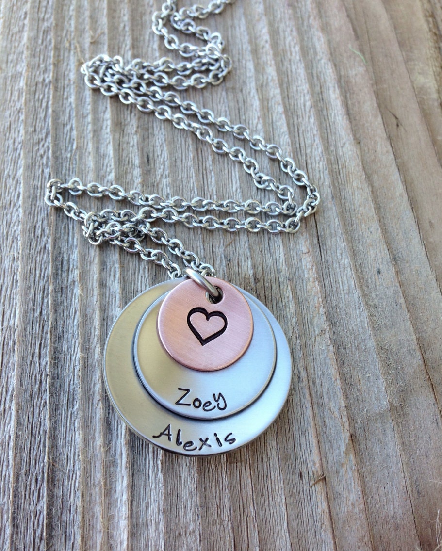 handstamped mom necklace jewelry custom name necklace gift for her grandma necklaces stainless steel and copper Mother's Day gift