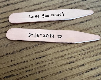 Bronze collar stays/Anniversary Gift/ Love You More Personalized Gift/ 8 Year Anniversary Gift