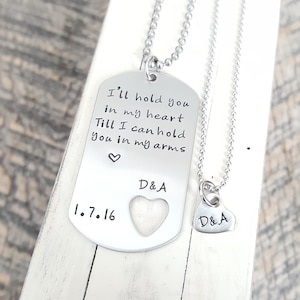Mitary Tag Set Dog Tag Hand Stamped Jewelry Boyfriend Gift Girlfriend Gift Long Distance Relationship