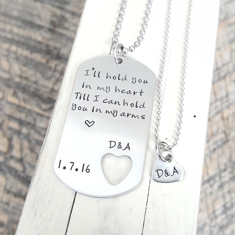 Military Gift, Custom Dog Tag and Necklace, Long Distance Gift, Hand Stamped jewelry, Boyfriend Gift, Girlfriend Gift image 1