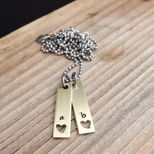 Hand stamped brass tag necklace open heart initial necklace mixed metal Personalized necklace mothers necklace jewelry