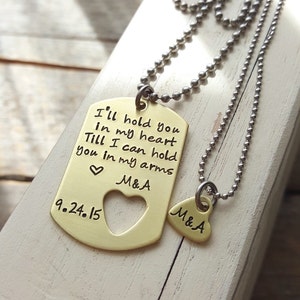 custom dog tag and necklace brass military tag hand stamped jewlery Boyfriend Gift Girfriend Friend Long Distance Relationship