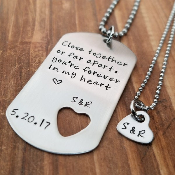 Long Distance Relationship, Couples Necklace Set, Military Dog Tag,  Boyfriend Gift, Girlfriend Gift