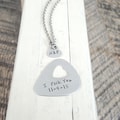 Personalized Guitar pick hand stamped jewlery his and her gift heart necklace I pick you  cut out heart steel anniversary  gift 11 years