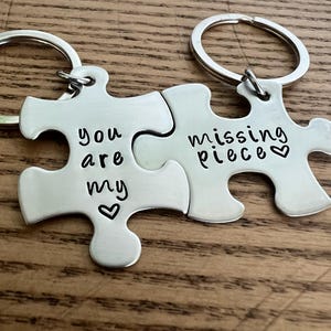 Puzzle piece keychain set you are my missing piece hand stamped Keychains jewelry