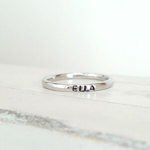 Stack ring, name ring, personalized Tiny 2mm Ring, Hand Stamped stacking ring ,stainless steel name ring