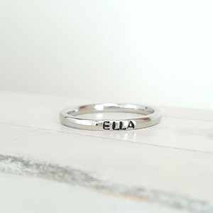 Stack ring, name ring, personalized Tiny 2mm Ring, Hand Stamped stacking ring ,stainless steel name ring image 3