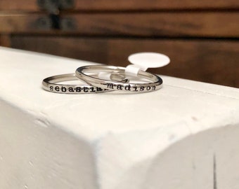 Name ring-Tiny Name Ring-Personalized custom name ring- 2mm stacking ring -Stainless Steel ring-Mothers ring-Hypoallergenic