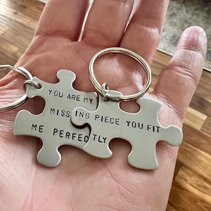 Puzzle piece keychain set You are my missing piece hand stamped keychain set jewelry