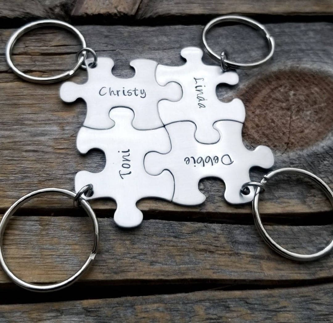Puzzle Piece Keychain Set Wedding Party Gift or Best Friends Stainless