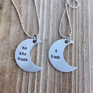 To the moon and back hand stamped stainless steel  necklace set moon sister gift best friend gift mother daughter  jewelry