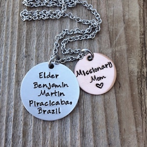 custom Hand stamped missionary mom necklace personalized necklace gift for mom jewelry