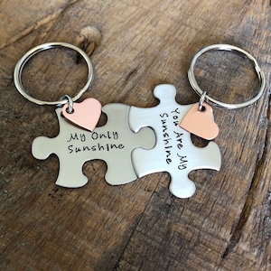 You are my Sunshine My Only Sunshine puzzle piece key chains Mother Daughter gift Boyfriend Gift Husband