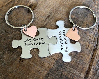 You are my Sunshine My Only Sunshine puzzle piece key chains Mother Daughter gift Boyfriend Gift Husband