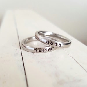 Stacking Ring Name Ring 3 mm Hand Stamped ring stackable stamped jelwery name ring Mothers ring hypoallergenic comfort fit stainless steel image 1