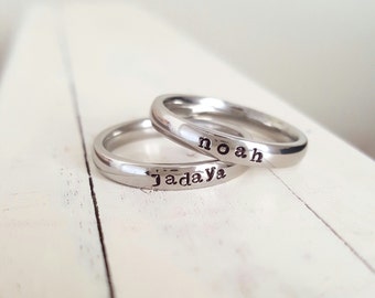 Stacking Ring Name Ring 3 mm Hand Stamped ring stackable stamped jelwery name ring Mothers ring hypoallergenic comfort fit stainless steel