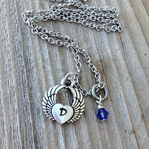 Hand stamped angel wing necklace stamped initial necklace necklace birthstone necklace jewelry memorial necklace