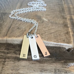 Hand stamped  jewelry necklace Handstamped Personalized initial tag bar necklace mixed metal gift for her mom