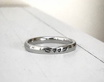 Miscarriage Angel wing ring Stainless Steel Stacking Ring Name Ring 3 mm Hand Stamped ring angel wing name ring mothers ring hypoallergenic