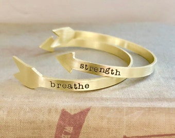 Arrow Cuff Bracelet, Motivational Gift, Inspirational Gift, Encouragement Gift, Strength, Brass Cuff, Gift For Mom Set of two