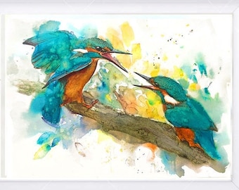 Illustration of a kingfisher couple.