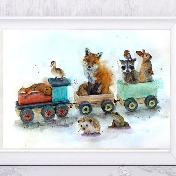 Illustration d’animaux sur un petit train