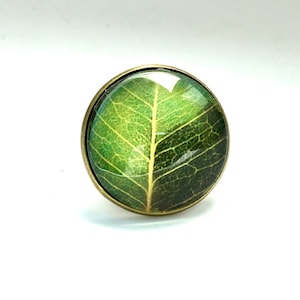 Collier cabochon, feuille d'arbre verte, bronze, verre, perle de rocaille. image 4