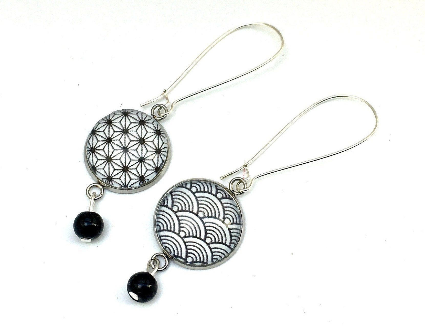 Boucles D'oreilles Pendantes Perles Noires - Argent 925 - Longueur 12 Cm - Neuf Avec étiquettes