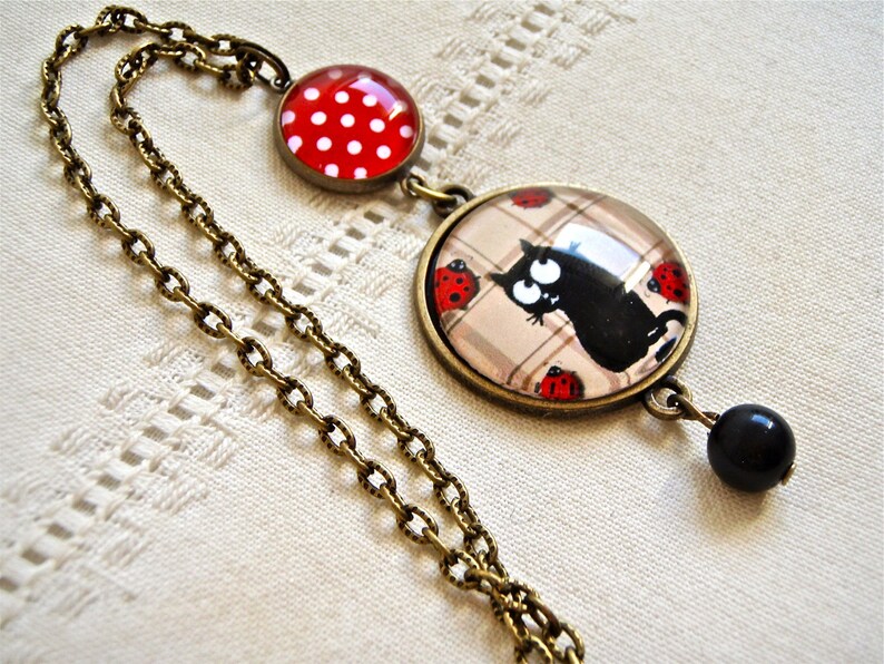 black cat and ladybugs. Small jewelry or tooth box