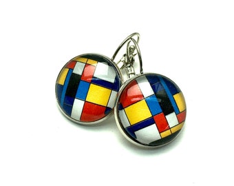 Earrings: Abstract painting, Mondrian style. Bronze or silver.