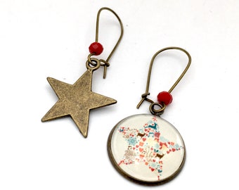 Mismatched Christmas Star Earrings