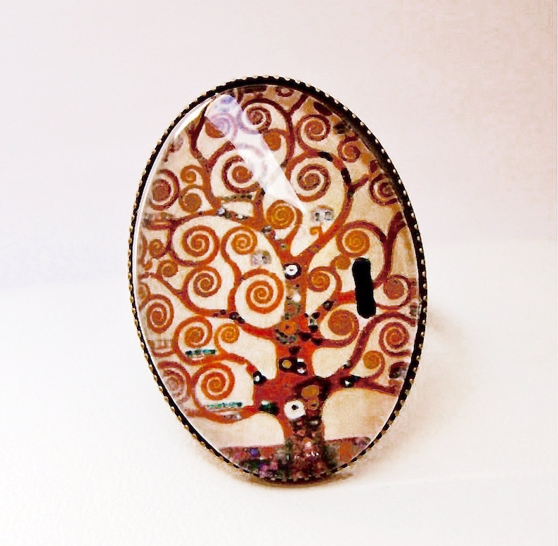 Bague ovale arbre de vie de Klimt Cabochon ring adjustable Klimt