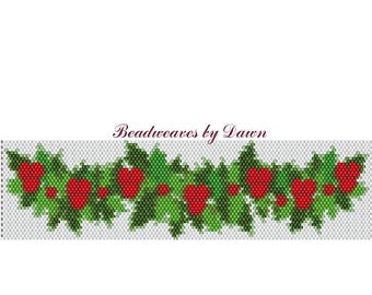 Holly Garland Peyote pattern, Christmas Peyote pattern, Christmas bracelet, Christmas beaded bracelet, Peyote PDF pattern