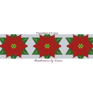Peyote Bracelet Patterns, Beading Instructions, Poinsettia peyote, winter pattern, Bead Patterns, Beadwork Patterns, Peyote Stitch patterns