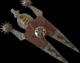 Fabulous BETH PIVER 1990s Handmade Large Fantastical Multi Metal Mixed Media Kinetic Techno Steampunk "Acrobat" BROOCH ~ 3-1/4"