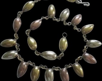 Lustrous MEXICAN 1960s Handwrought Mixed Metals Copper Brass Silver Bead METALES NECKLACE ~ 16-1/2" Long ~ 35 Grams