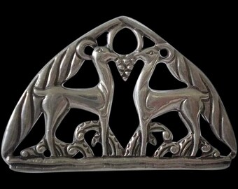 Rare LOS CASTILLO 1940s Gorgeous Repoussé Sterling Silver Flora and Fauna Arbor Art Deco BROOCH ~ 20 Grams ~ Fully Hallmarked & Numbered