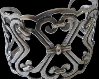 Gorgeous  EMMA MELENDEZ Mid-century Taxco Mexico Sterling Silver Ornate Openwork Wide BRACELET #167 Handwrought by Francisco Rivera ~ 50 Gr