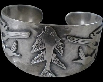 GRAZIELLA LAFFI 1950s Peru Abstract Tribal Hammered Sterling Silver Sea Creatures CUFF Bracelet ~ 60 Grams ~ Rarefied Statement Piece!