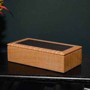 Gorgeous wooden box made from Curly Maple and Macassar Ebony jewelry keepsake trinket ornamental gift valet fine woodworking handmade urn