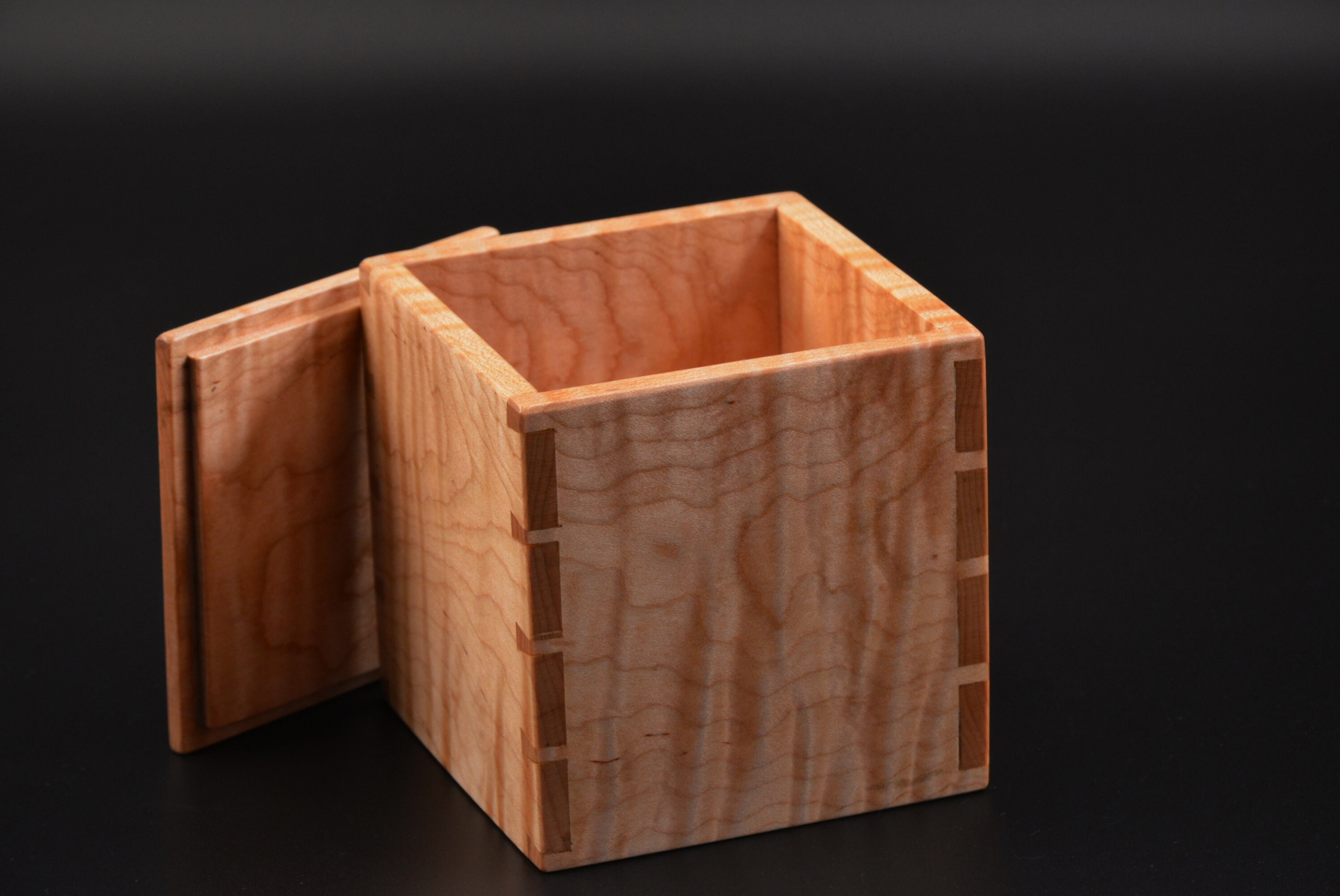 Wood Dovetail Box Made From CURLY MAPLE With Black Ebony Pull Etsy