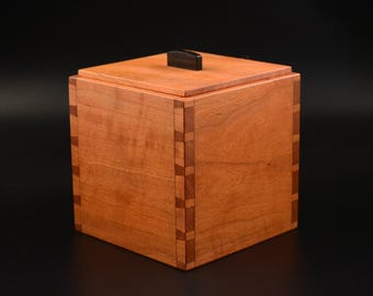 Wood dovetail box made from CHERRY with Black Ebony pull jewelry gift treasure keepsake trinket fine woodwork valet